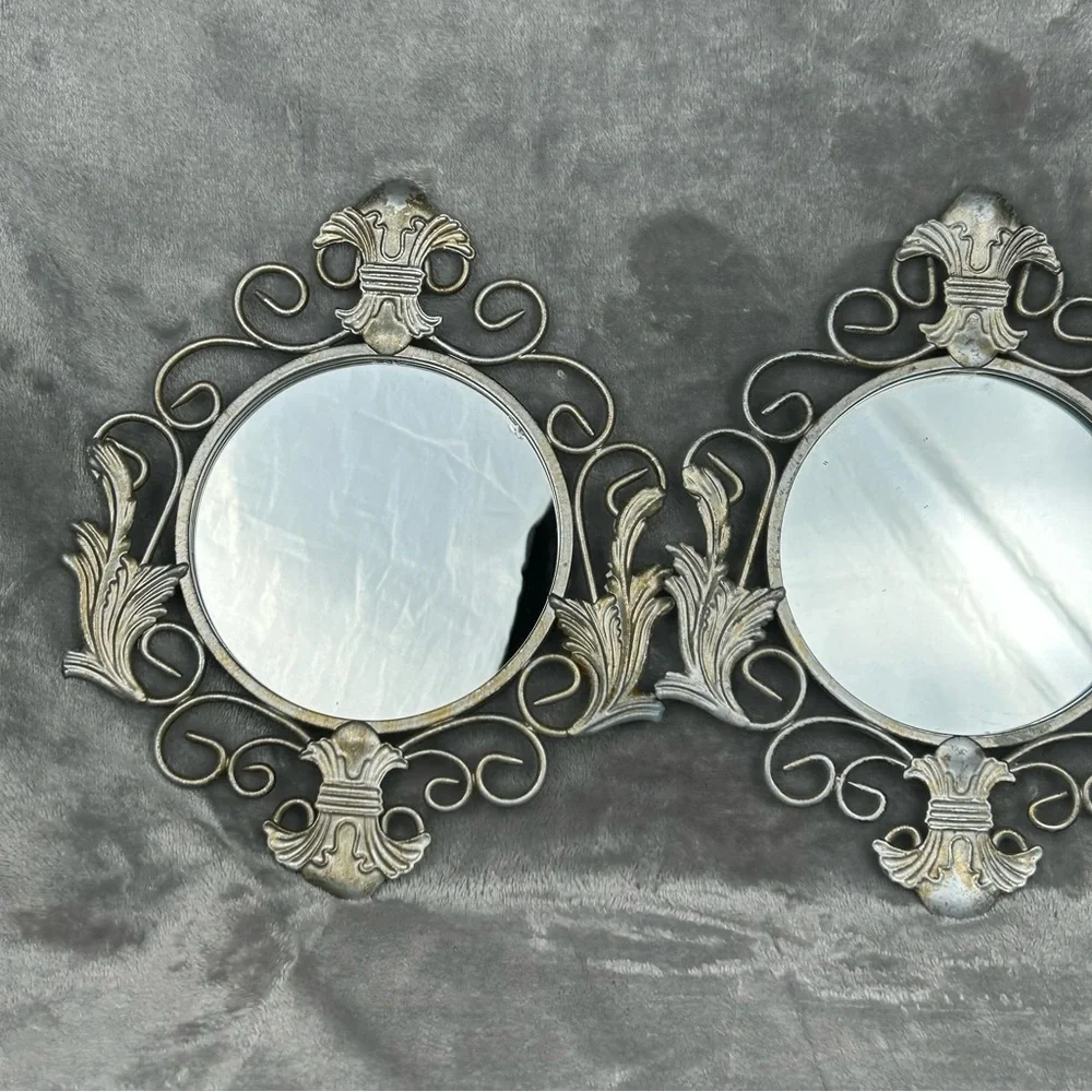 VTG‎ Home Interiors Mirrors Hollywood Silver Regency Fleur De Lis Acanthus Leaf